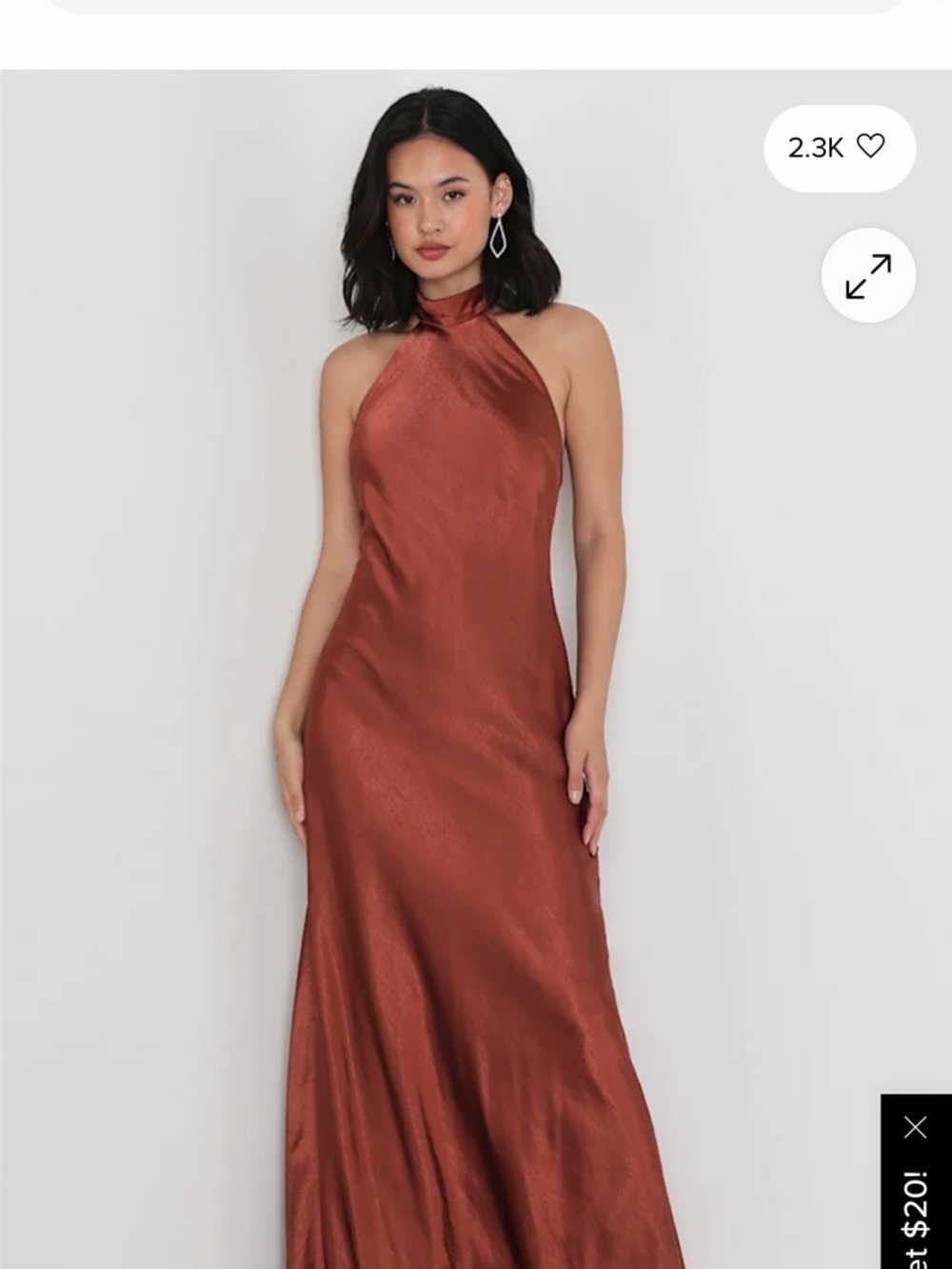 Lulu's Copper Satin Halter Maxi Dress